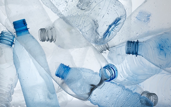 Used water bottles recycled to create polyester for clothing.