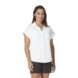 Royal Robbins Women’s Shirts White Model Close-up 73375